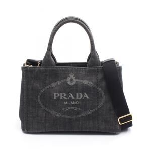 Prada Canapa Tote Bag, Denim, Women's, Black, 1BG439